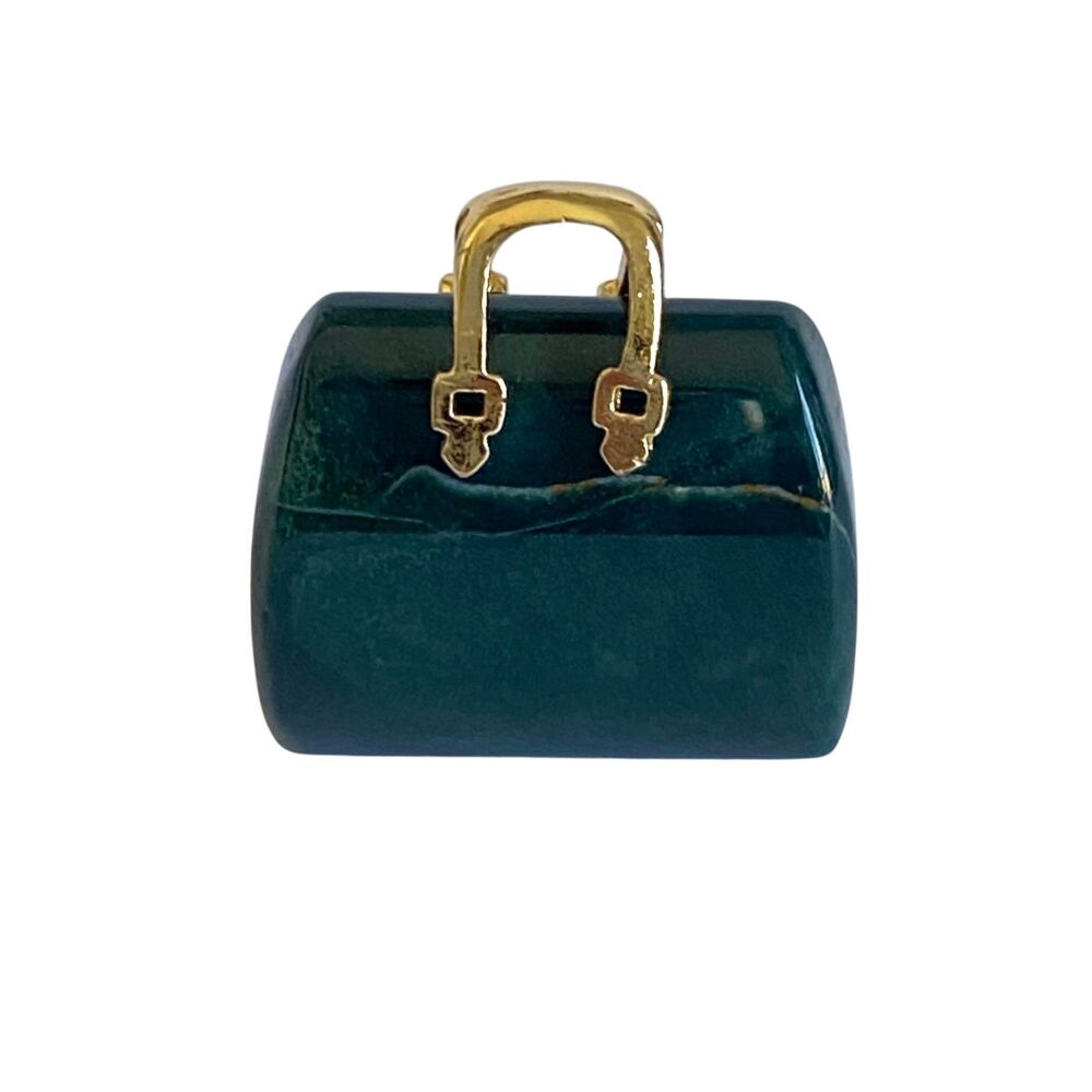 Black Stone Handbag Purse with Gold Plated Handle Pendant 27mm Item #16720